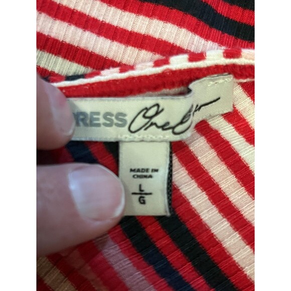 Express Shirt Womens Large Red Orange Stripe Ribbed V Neck Tank Top Summer - Picture 6 of 7